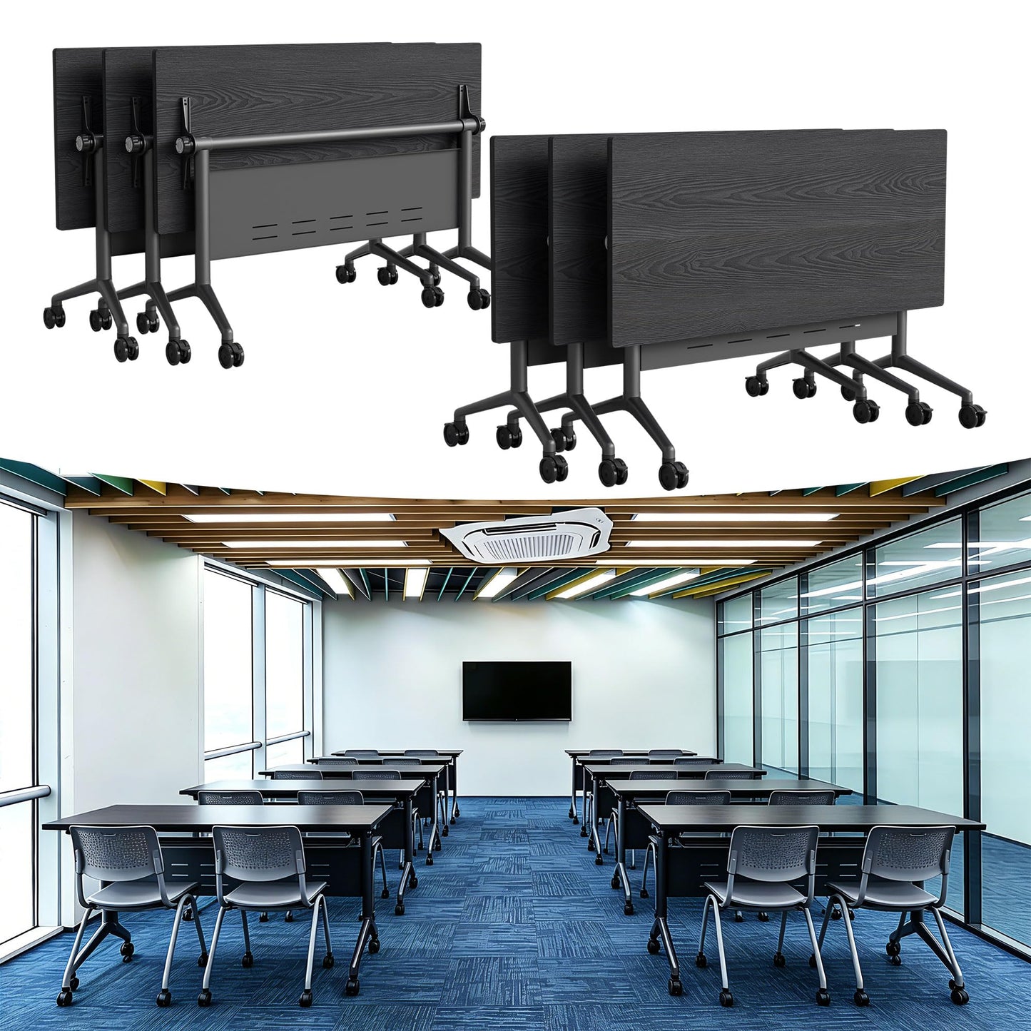Mobile Folding Conference Table with Wheels
