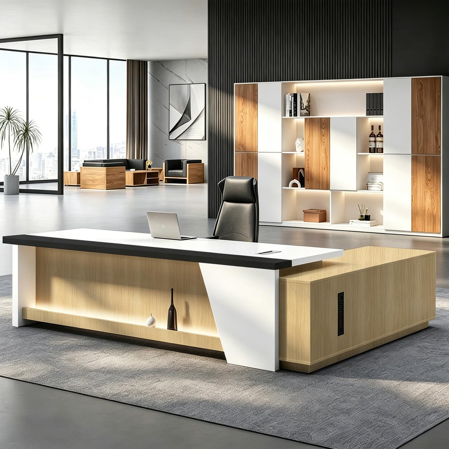 Executive L-Shaped Desk with Storage Cabinets