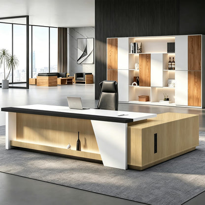 Executive L-Shaped Desk with Storage Cabinets