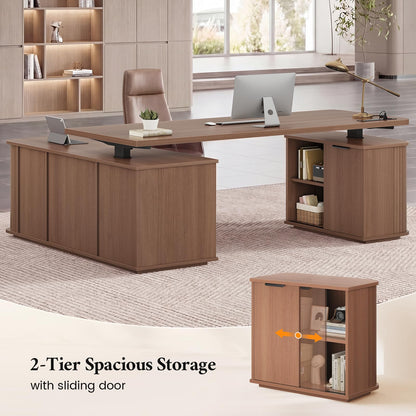 L-Shaped Standing Desk with File Drawer & Storage Cabinet