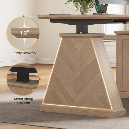 Farmhouse L-Shaped Standing Desk with Storage Cabinets