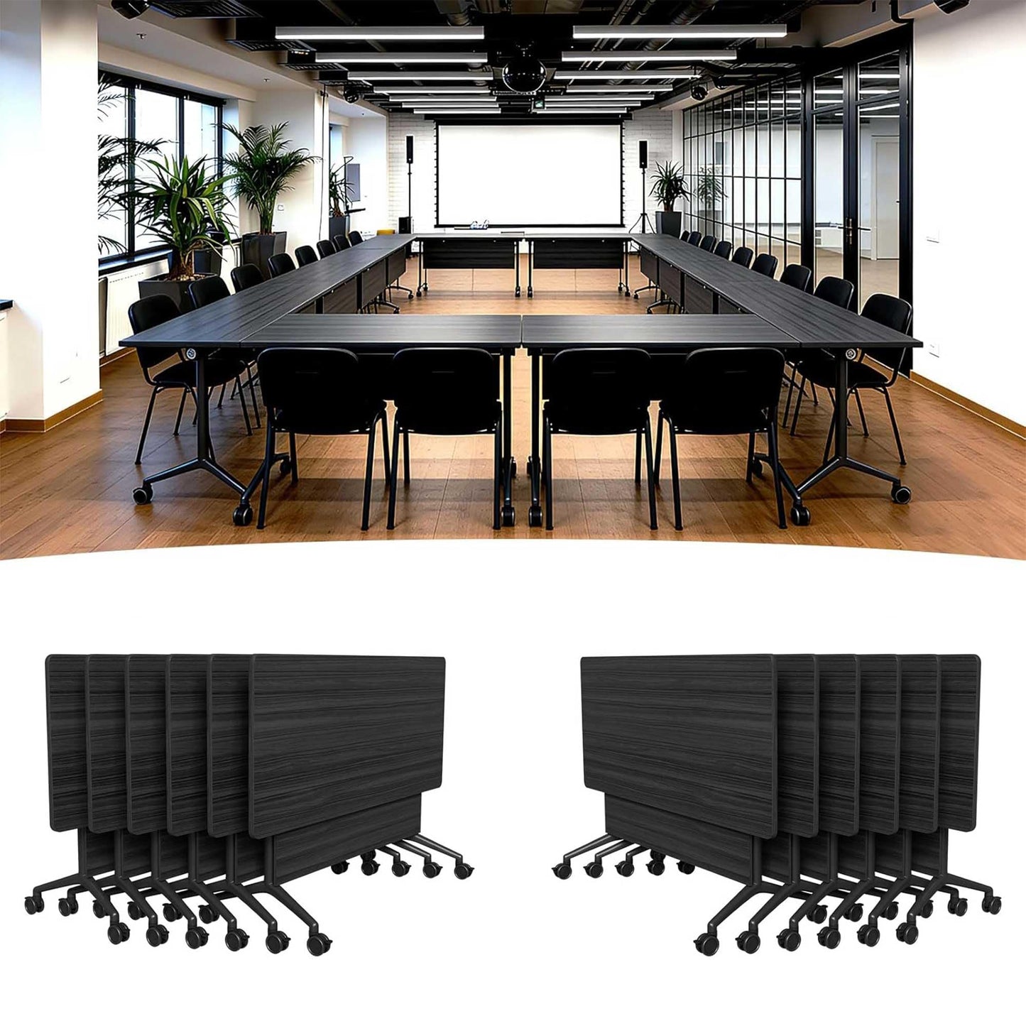 Mobile Folding Conference Table with Wheels