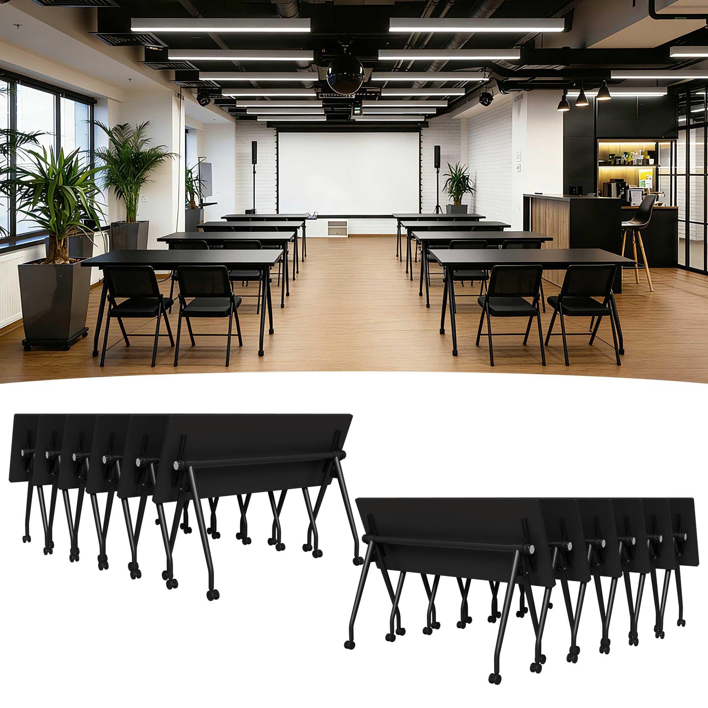 Modular Mobile Conference Table with Flip Top
