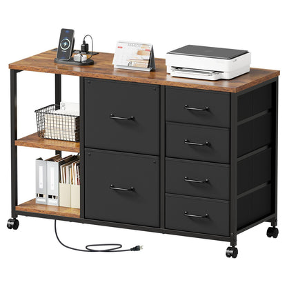 6-Drawer Rolling File Cabinet with Charging Station