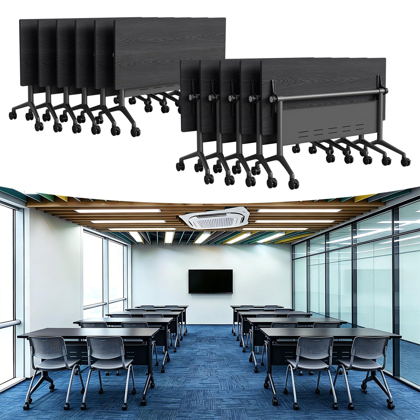 Modular Mobile Conference Table with Flip Top