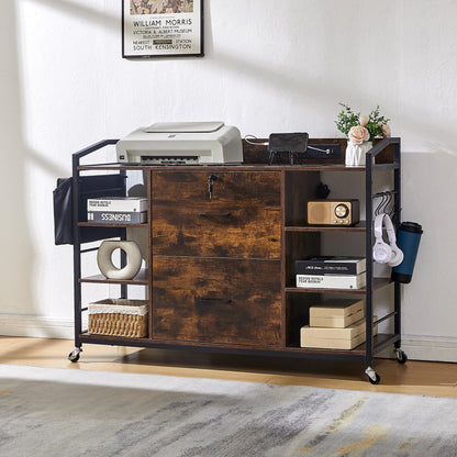 Mobile File Cabinet with Power Outlet & Storage Shelves