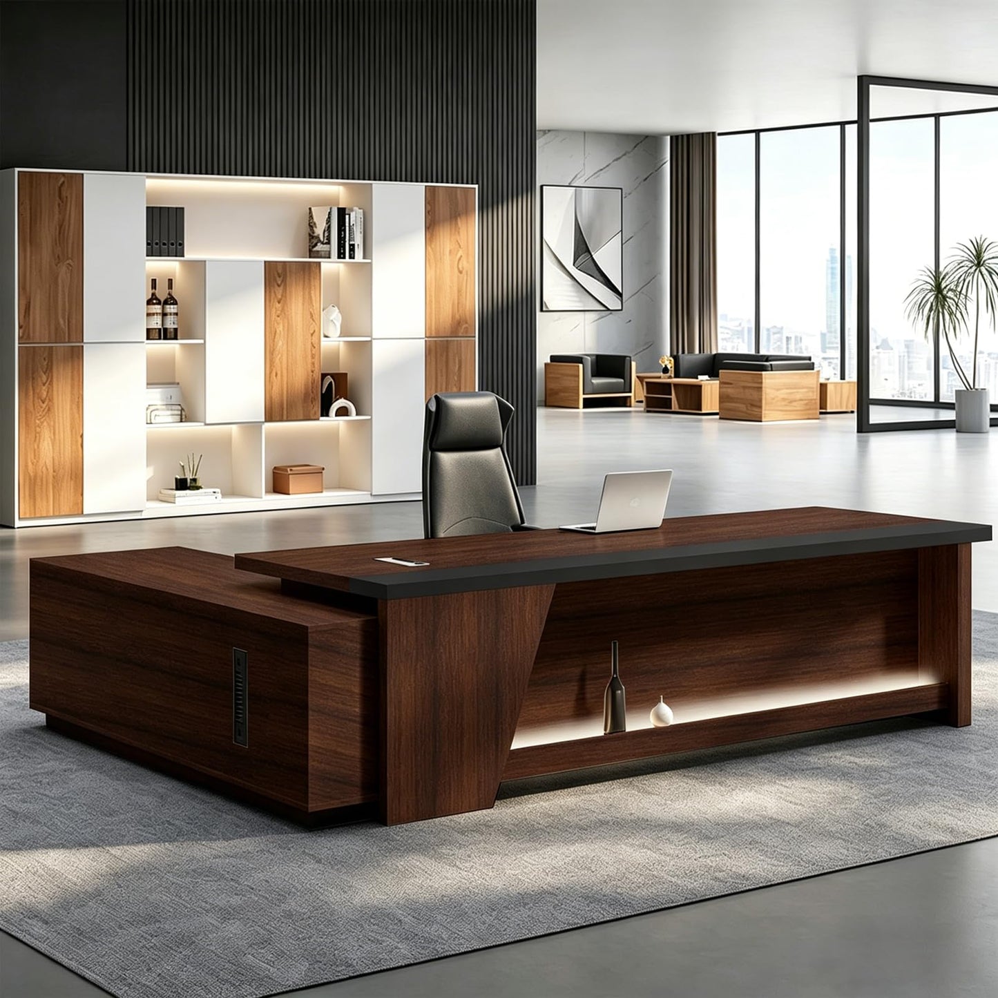 Executive L-Shaped Desk with Storage Cabinets