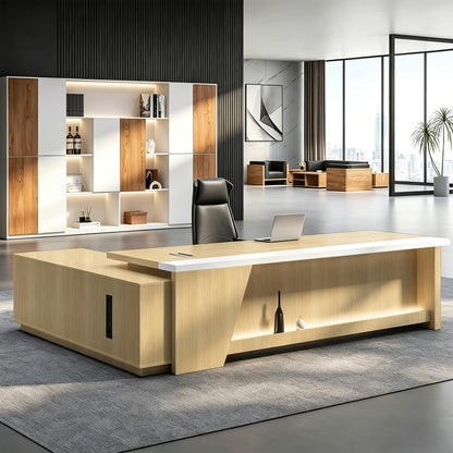 Executive L-Shaped Desk with Storage Cabinets