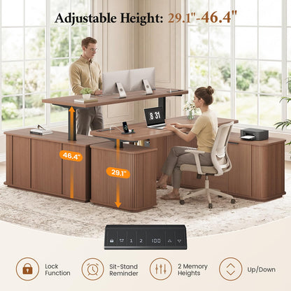 L-Shaped Standing Desk with File Drawer & Storage Cabinet