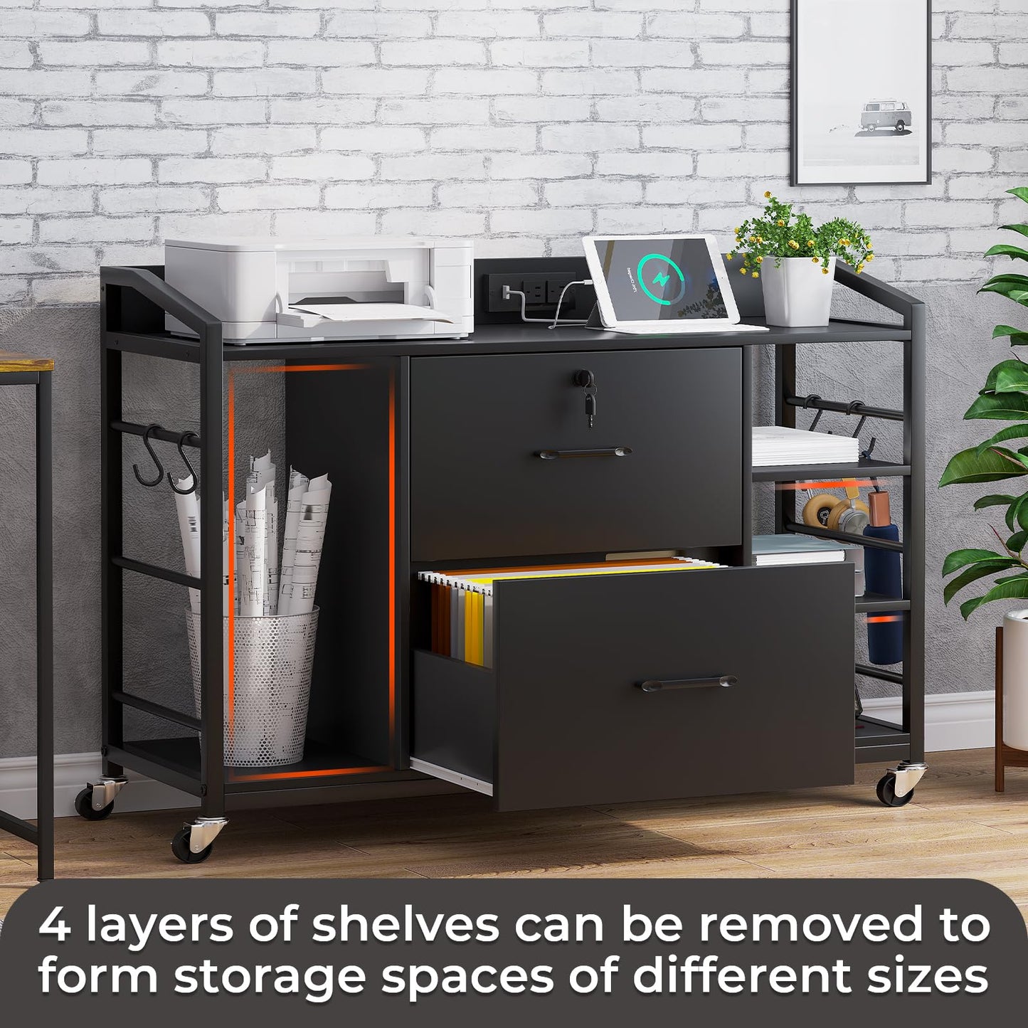2-Drawer File Cabinet with Adjustable Shelves