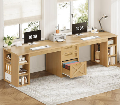 Farmhouse Double Computer Desk with Storage Shelves