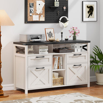 Farmhouse File Cabinet with Storage Drawers & Open Shelves