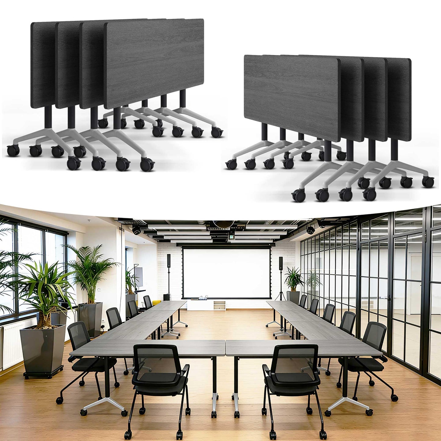 Modular Mobile Conference Table with Flip Top