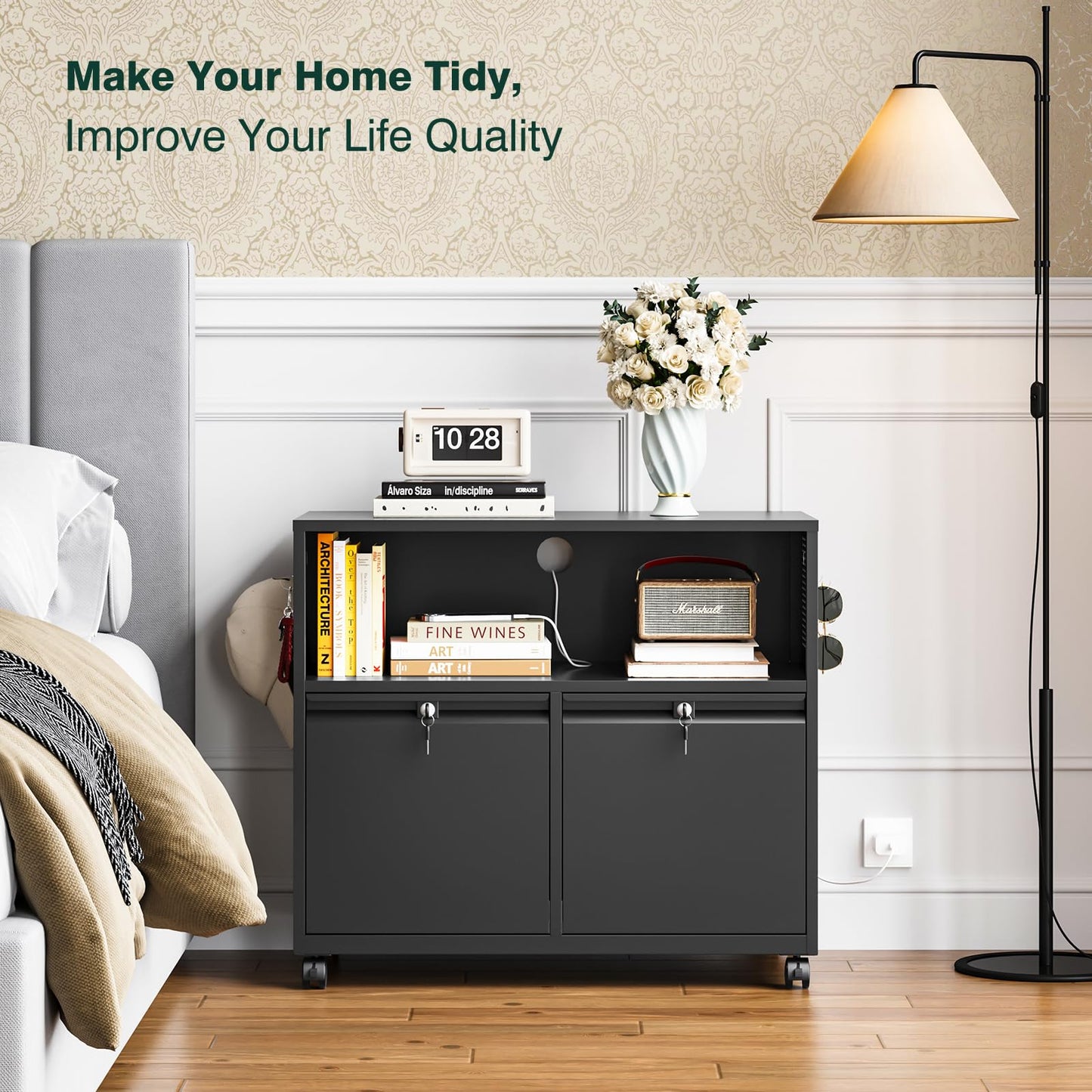 Mobile Lateral File Cabinet with Storage Shelves