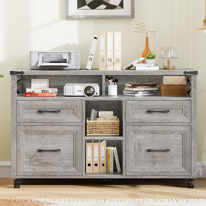 Farmhouse File Cabinet with Storage Drawers & Open Shelves