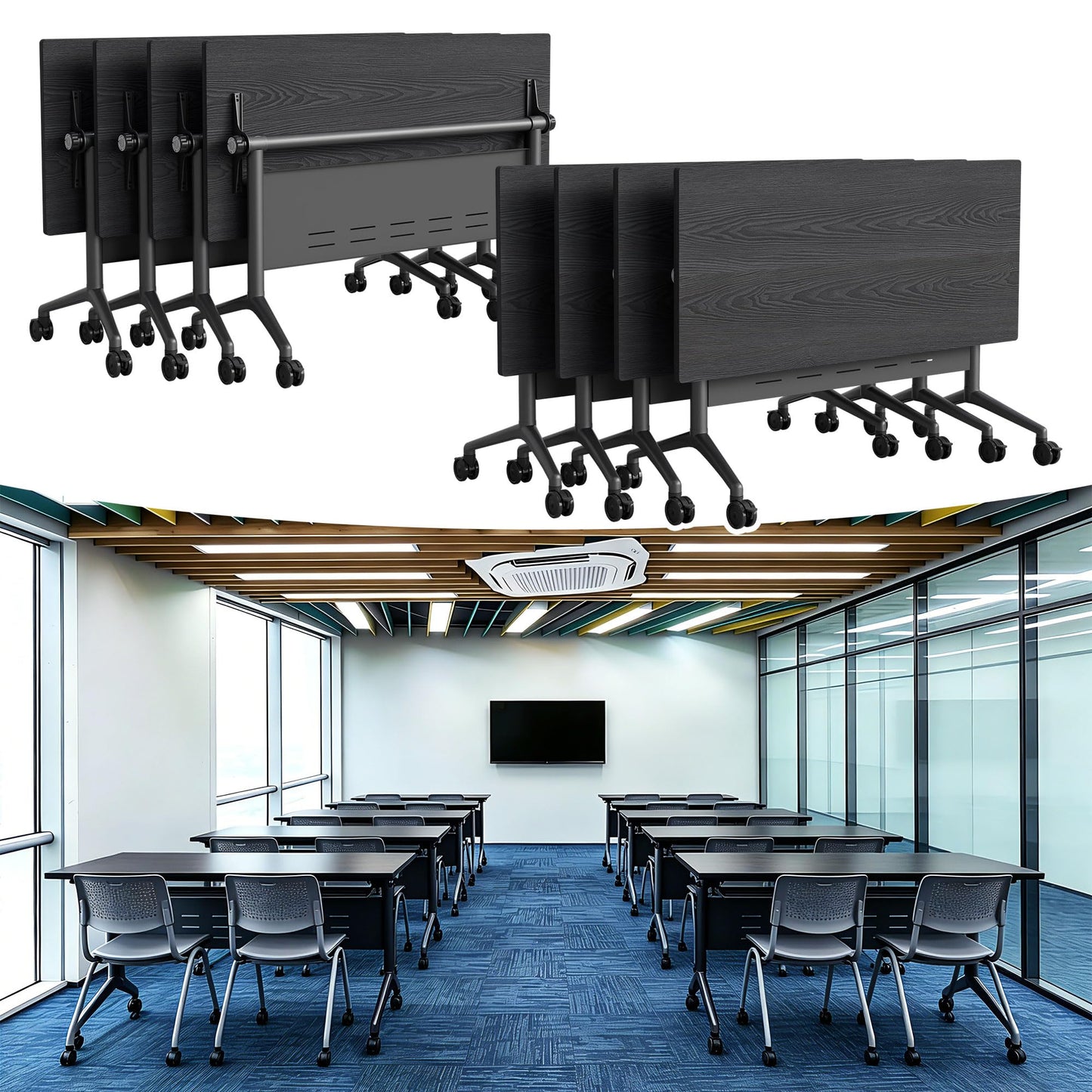 Modular Mobile Conference Table with Flip Top