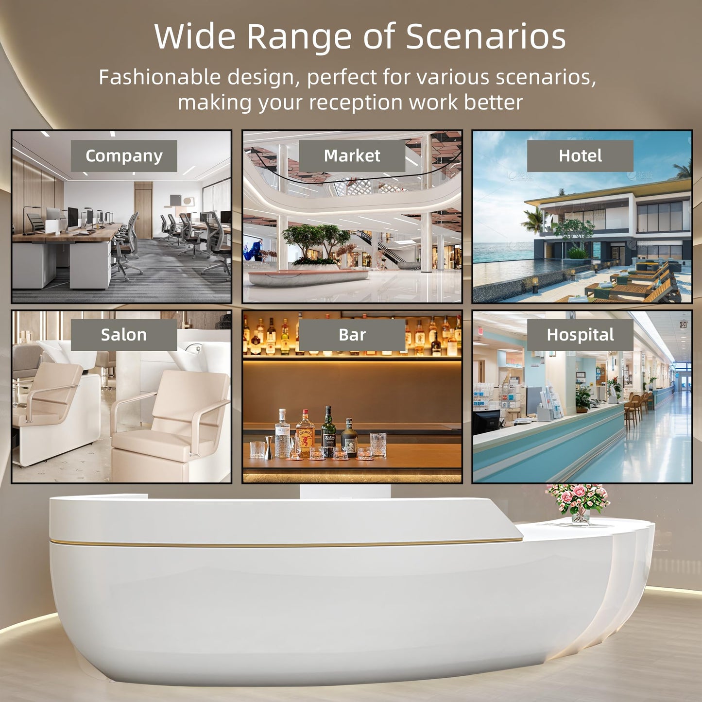 Modern Reception Desk with Curved Counter Design