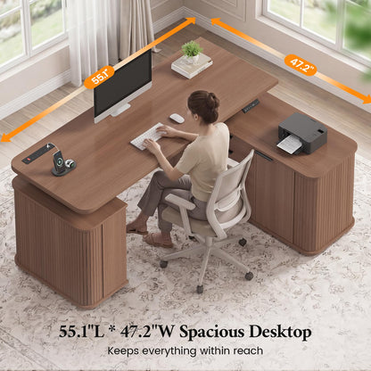 L-Shaped Standing Desk with File Drawer & Storage Cabinet