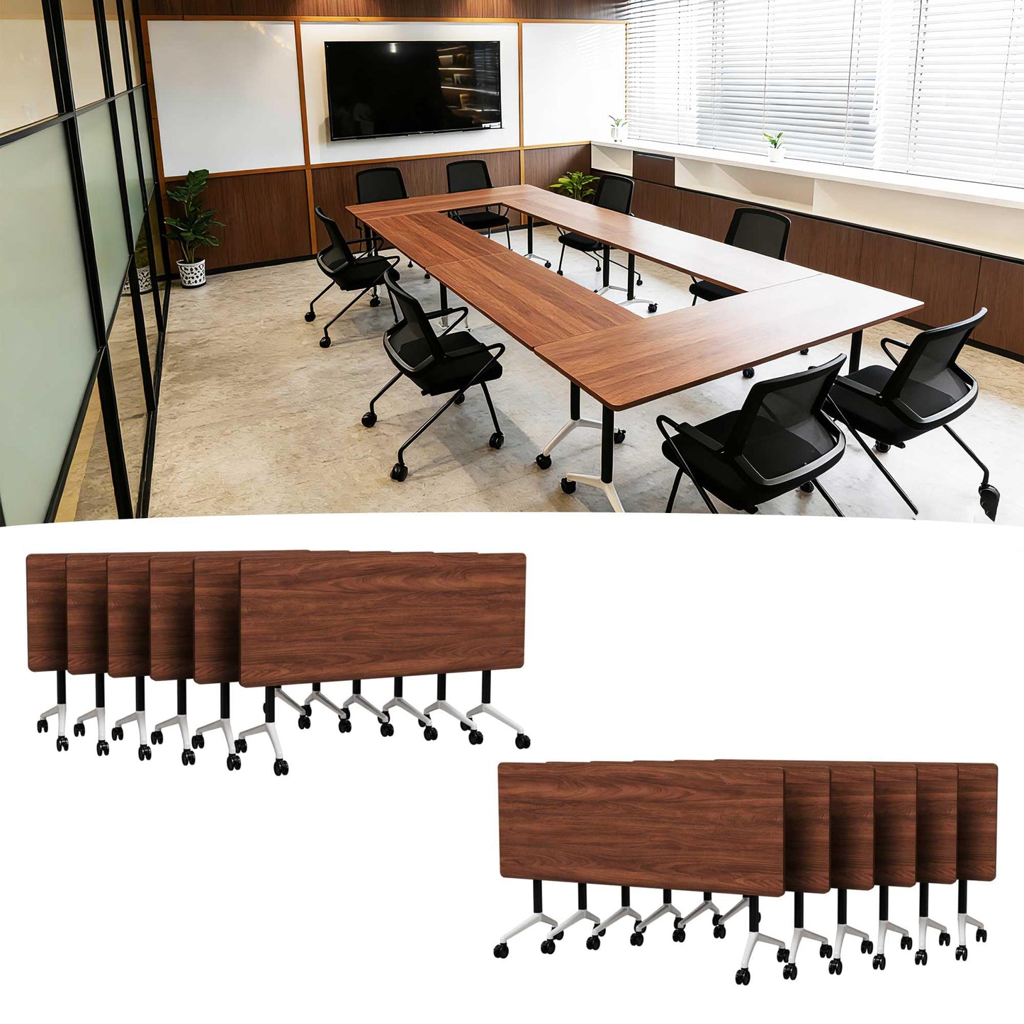 Modular Mobile Conference Table with Flip Top