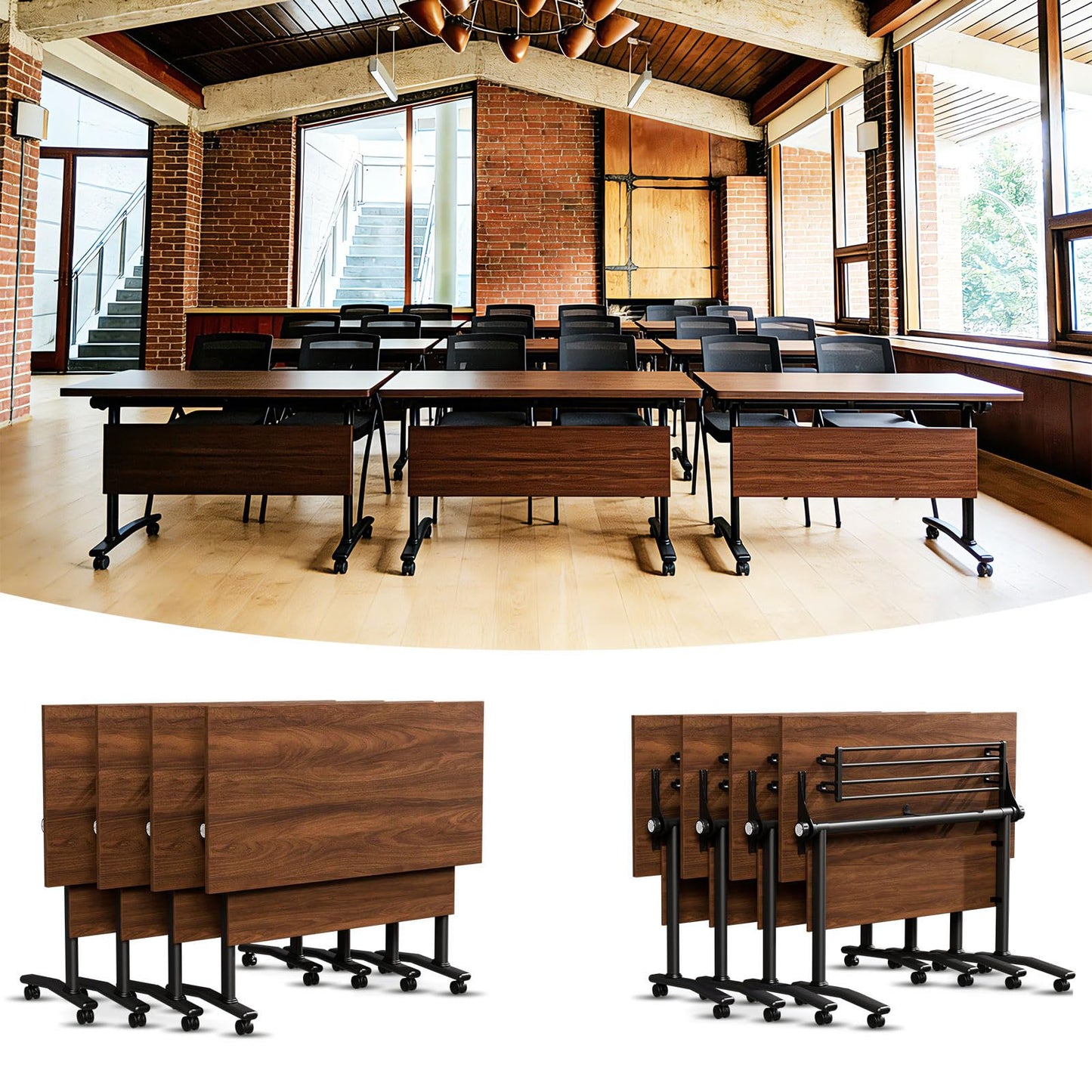 Modular Mobile Conference Table with Flip Top