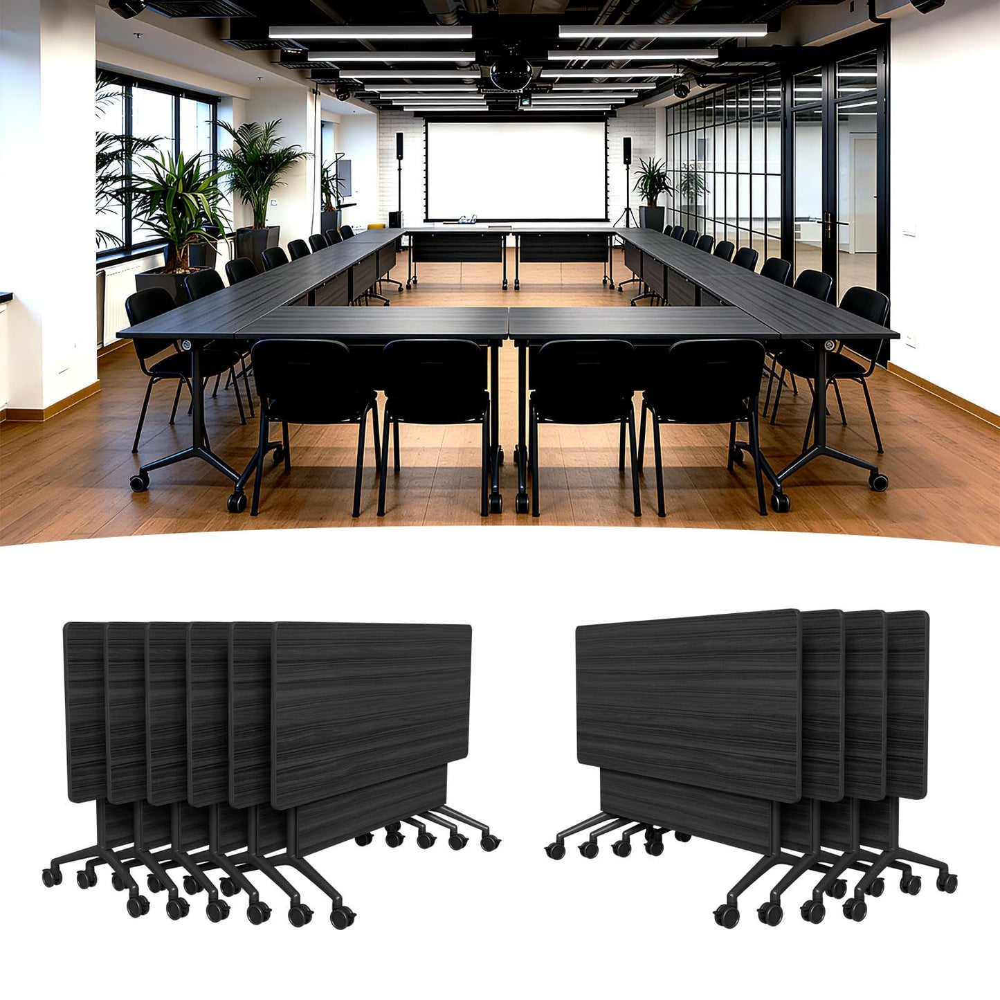 Mobile Folding Conference Table with Wheels