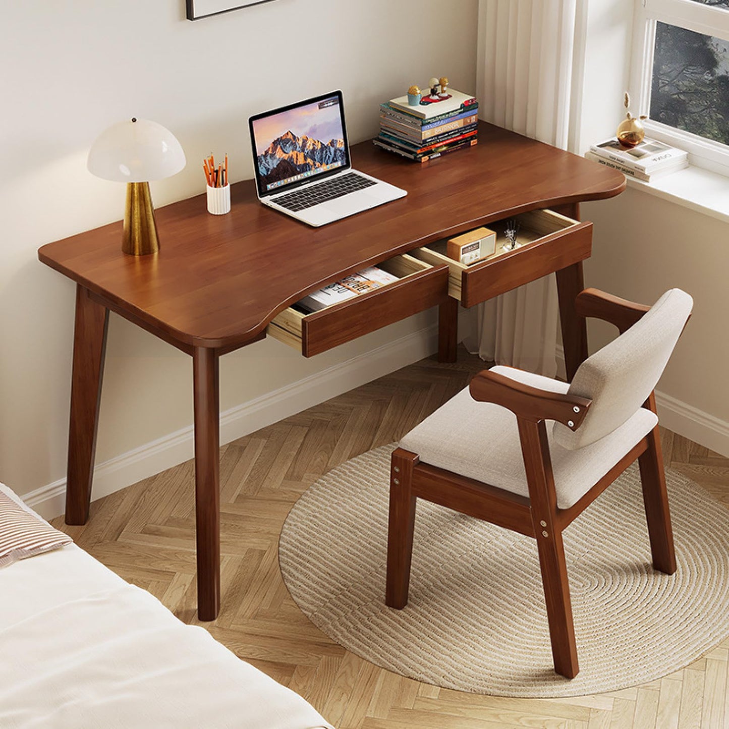 Solid Oak Writing Desk with Storage Drawers