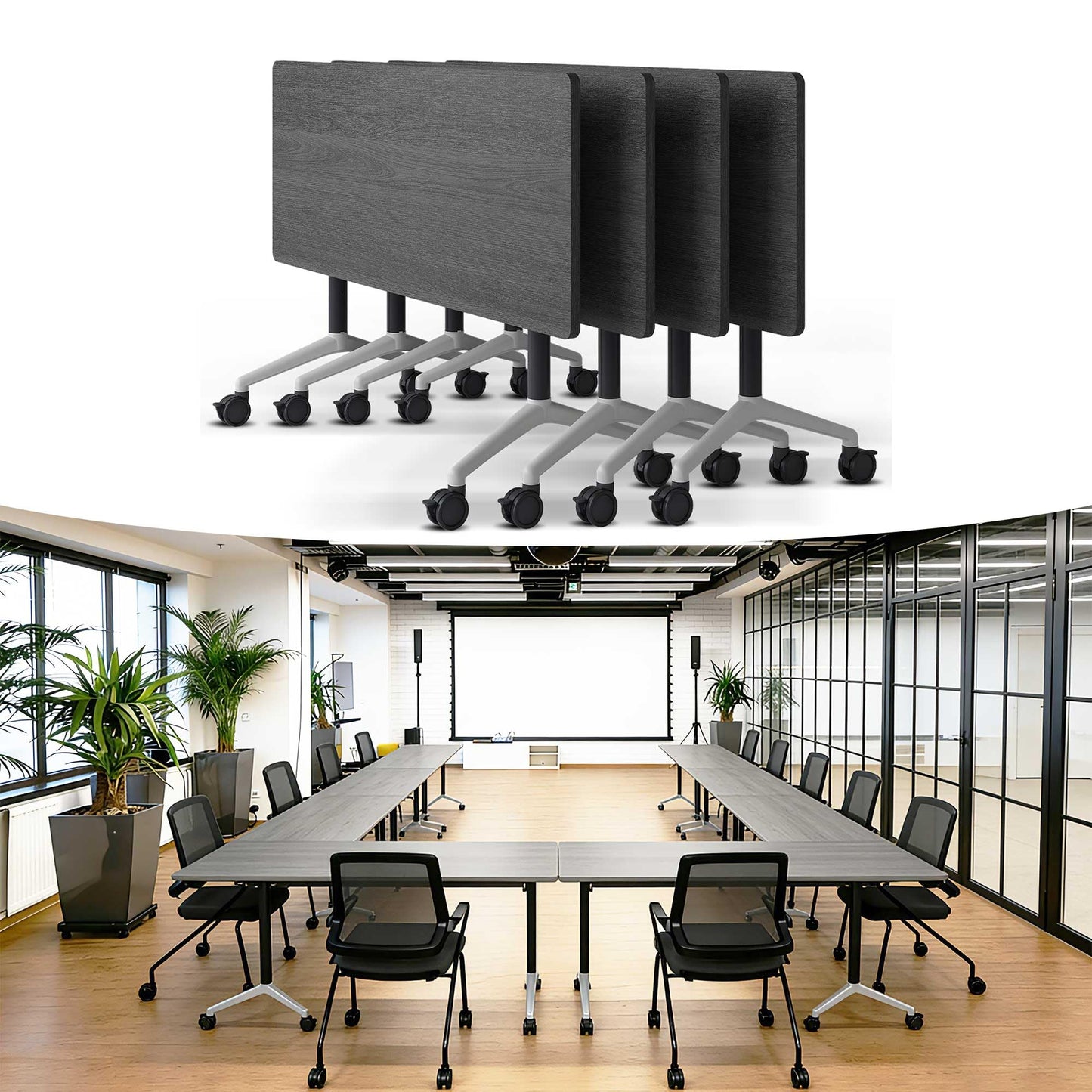 Mobile Folding Conference Table with Wheels
