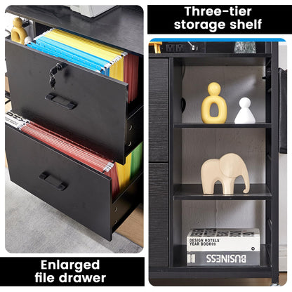 Mobile File Cabinet with Power Outlet & Storage Shelves