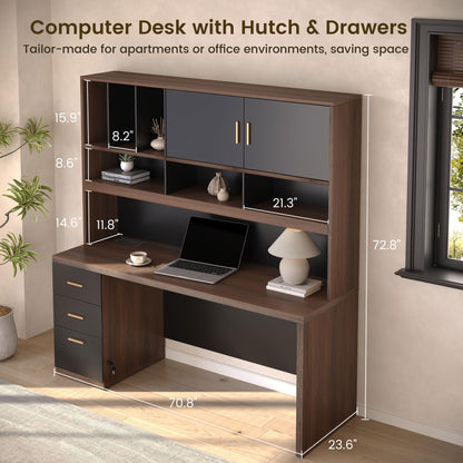 Executive Standing Desk with Hutch, File Cabinet & Charging Station