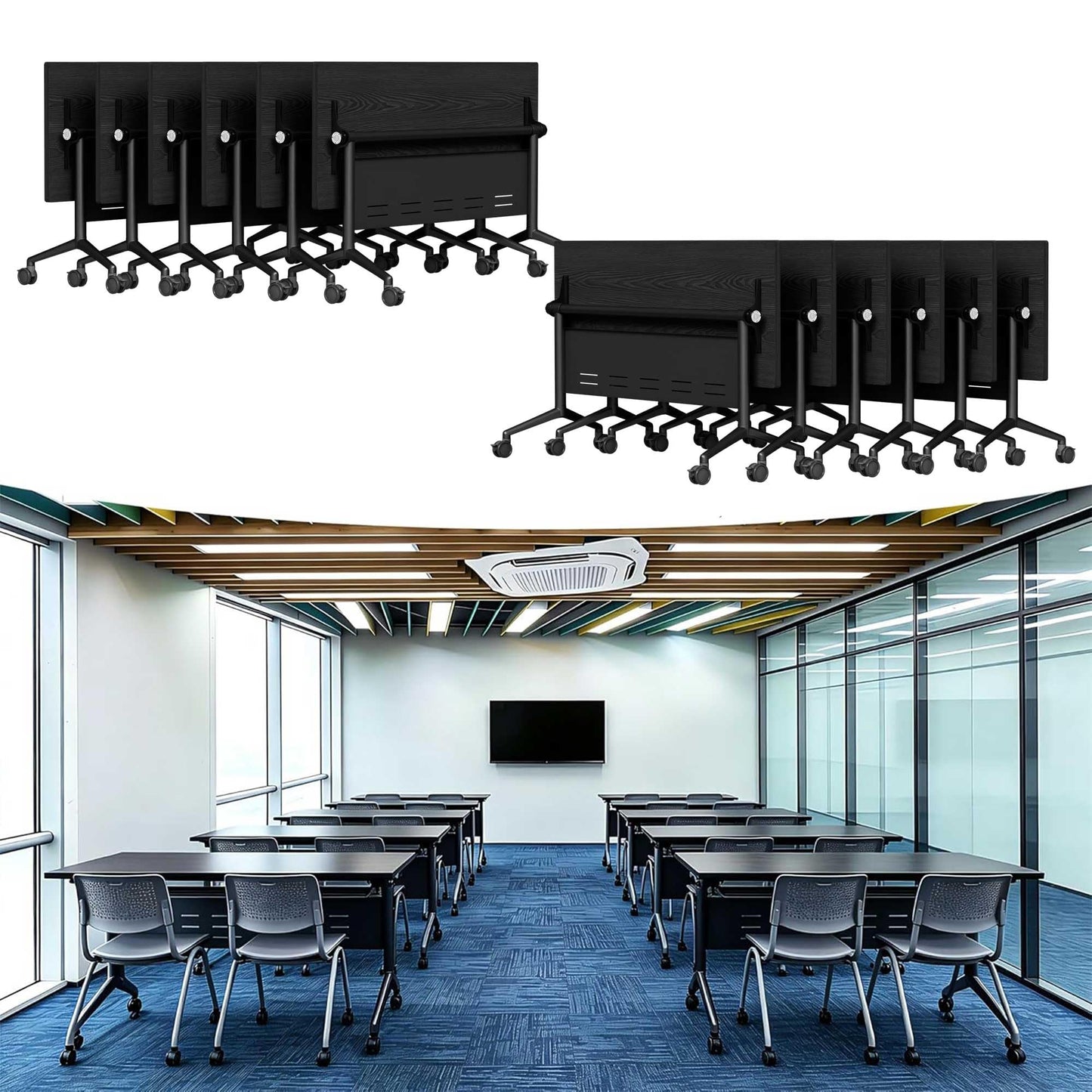 Mobile Folding Conference Table with Wheels