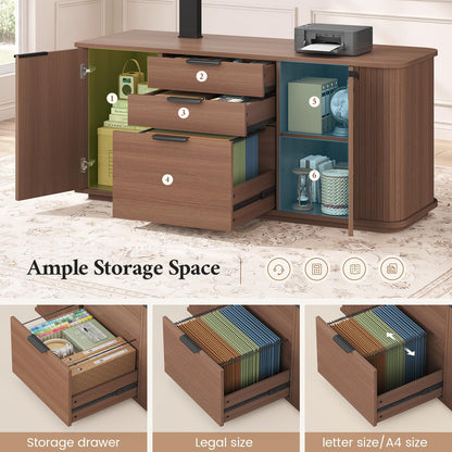 L-Shaped Standing Desk with File Drawer & Storage Cabinet