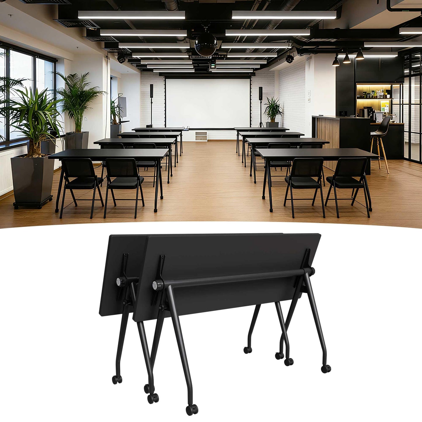 Mobile Folding Conference Table with Wheels