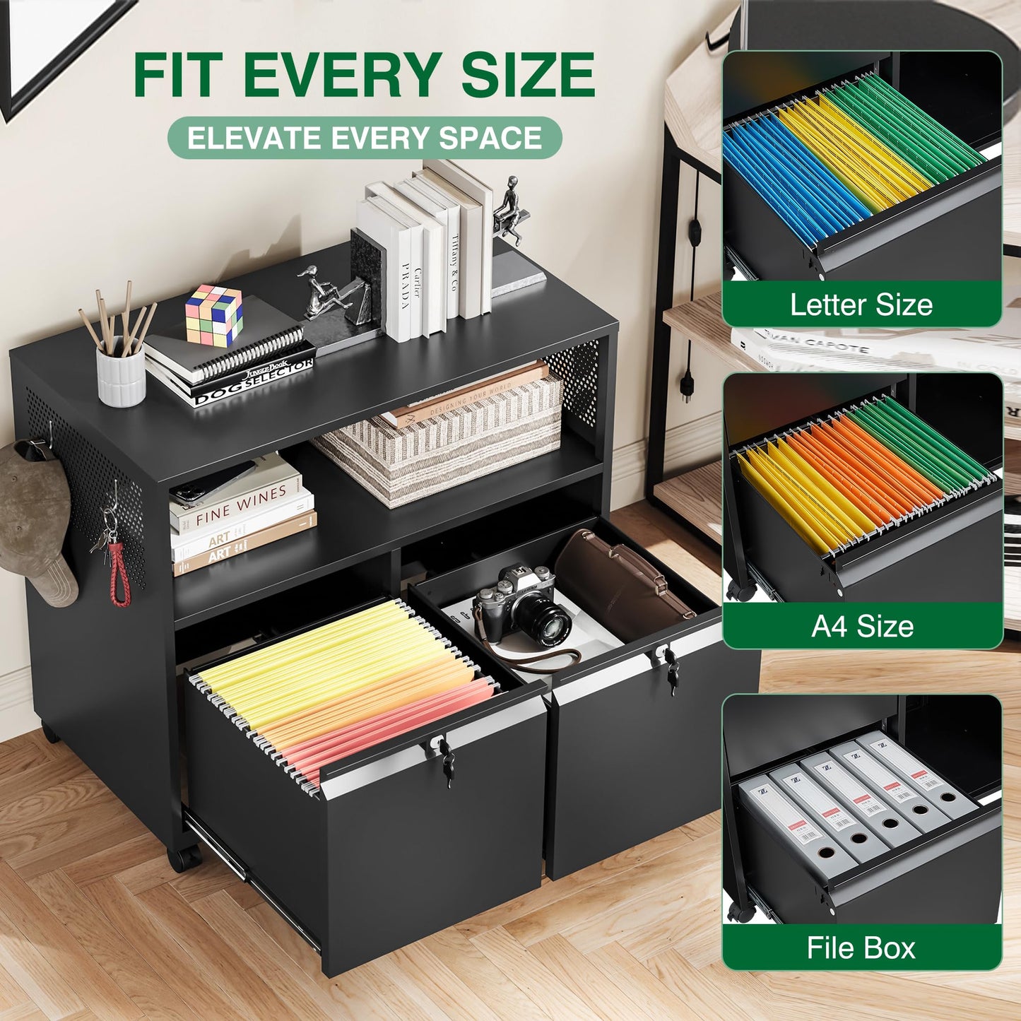 Mobile Lateral File Cabinet with Storage Shelves
