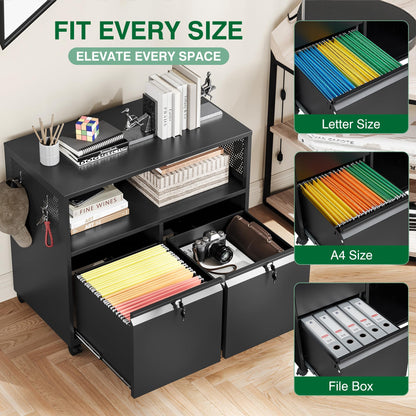 Mobile Lateral File Cabinet with Storage Shelves