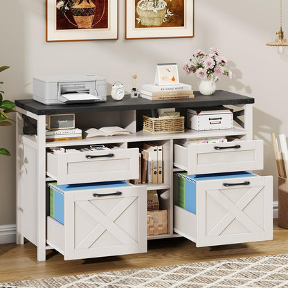 Farmhouse File Cabinet with Storage Drawers & Open Shelves