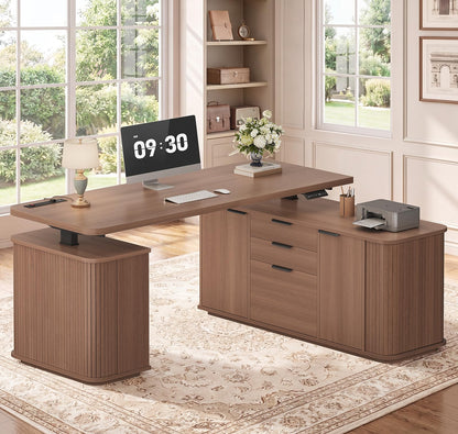 L-Shaped Standing Desk with File Drawer & Storage Cabinet