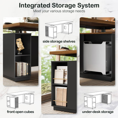 L-Shaped Standing Desk with File Cabinet & USB Charging