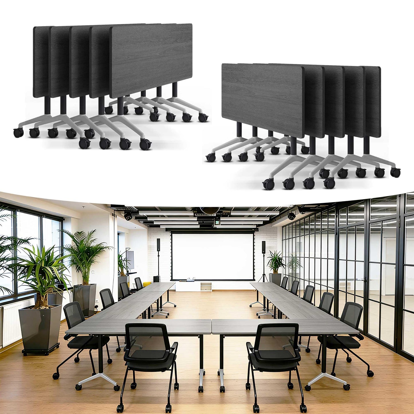 Modular Mobile Conference Table with Flip Top