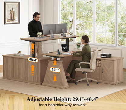 Farmhouse L-Shaped Standing Desk with Storage Cabinets