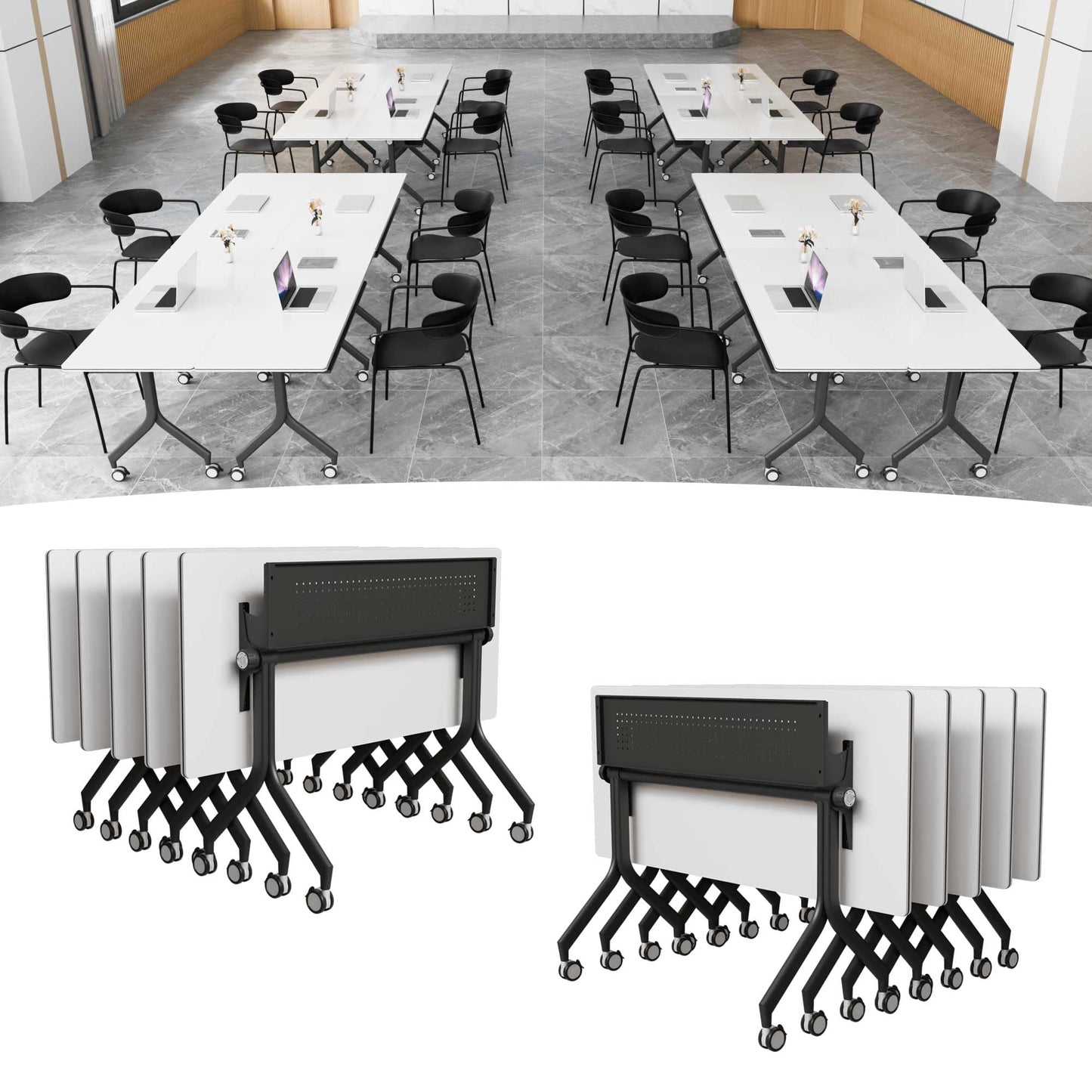 Modular Mobile Conference Table with Flip Top