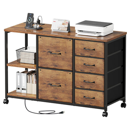 6-Drawer Rolling File Cabinet with Charging Station
