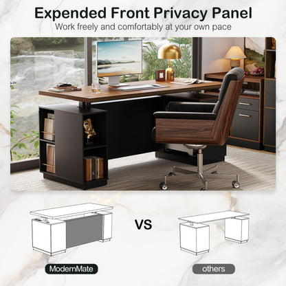 L-Shaped Standing Desk with File Cabinet & USB Charging