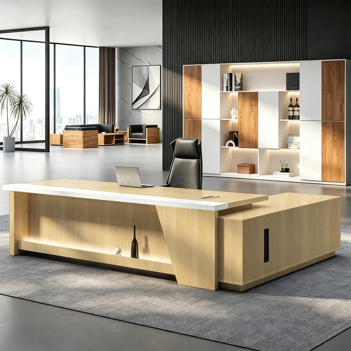 Executive L-Shaped Desk with Storage Cabinets