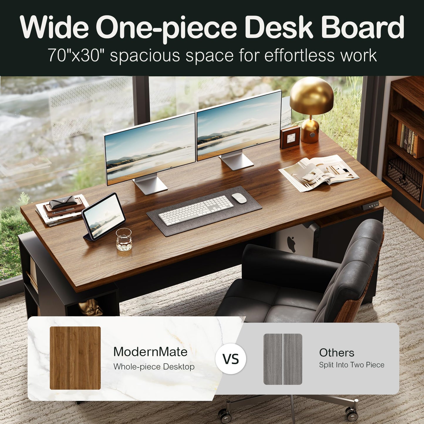 L-Shaped Standing Desk with File Cabinet & USB Charging