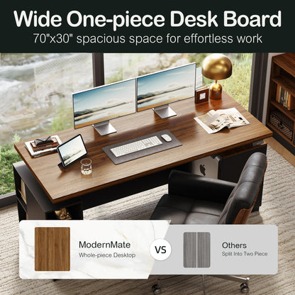 L-Shaped Standing Desk with File Cabinet & USB Charging