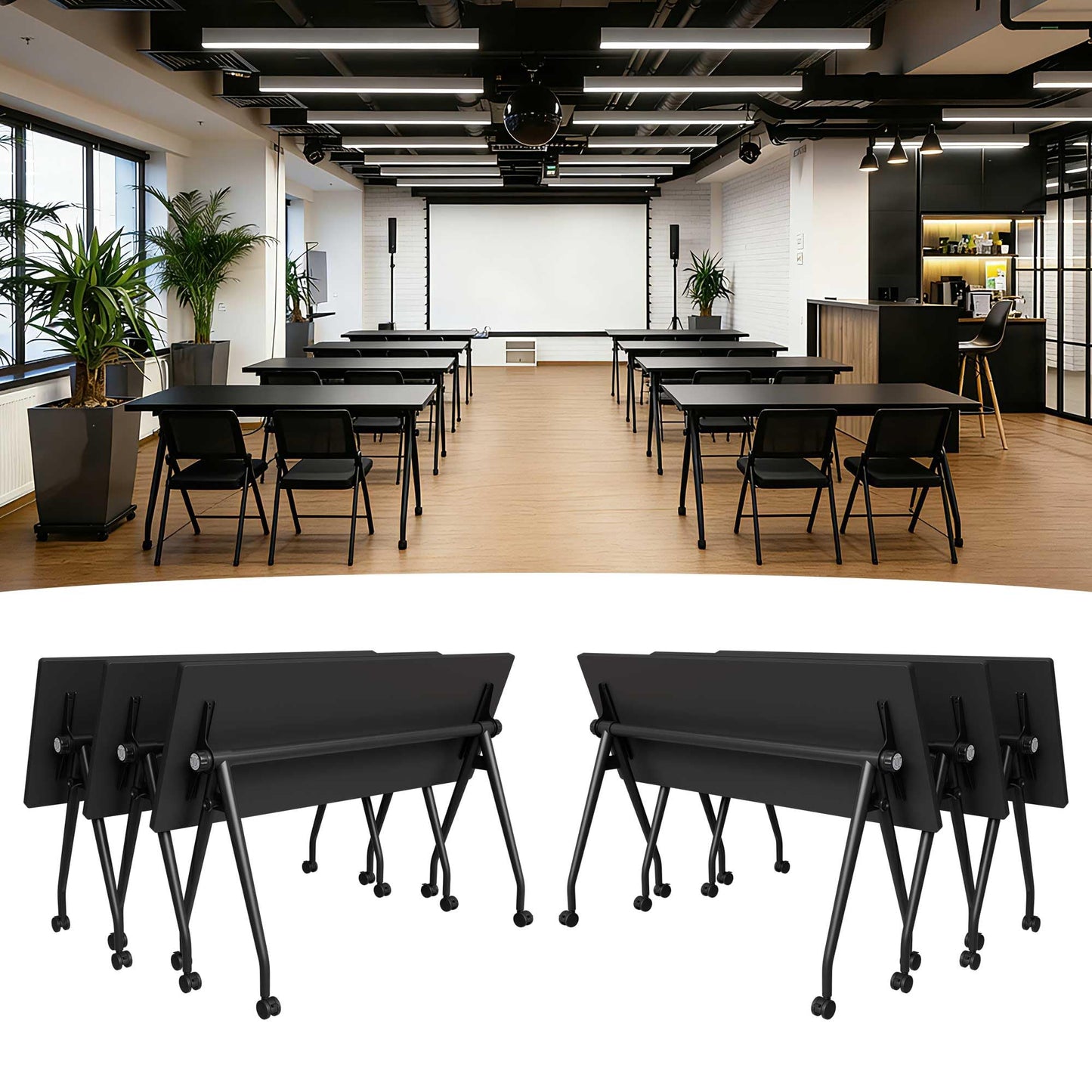 Modular Mobile Conference Table with Flip Top