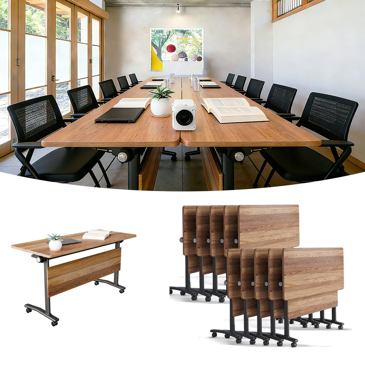 Mobile Folding Conference Table with Wheels
