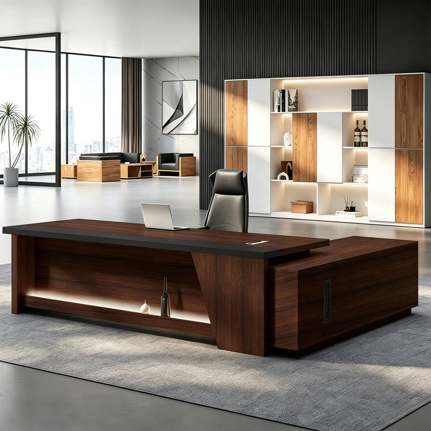 Executive L-Shaped Desk with Storage Cabinets