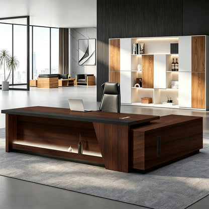 Executive L-Shaped Desk with Storage Cabinets