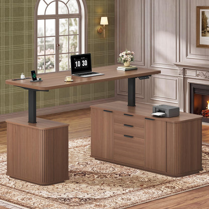 L-Shaped Standing Desk with File Drawer & Storage Cabinet